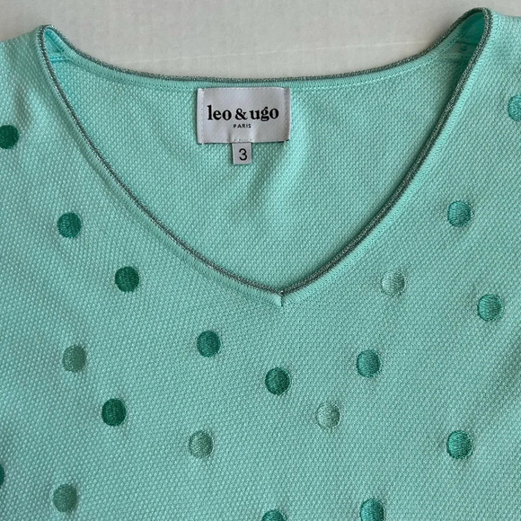 Leo & Ugo Paris Women's Green Polka Dot V-Neck Pullover Sweater Size 3 - Picture 8 of 12